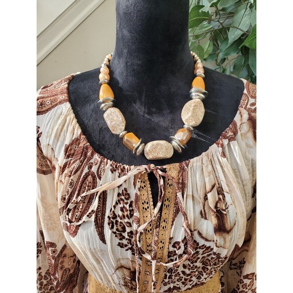 American Angel Women's Beige & Brown Rayon Round Neck Long Sleeve Top Blouse 1X - Picture 10 of 12